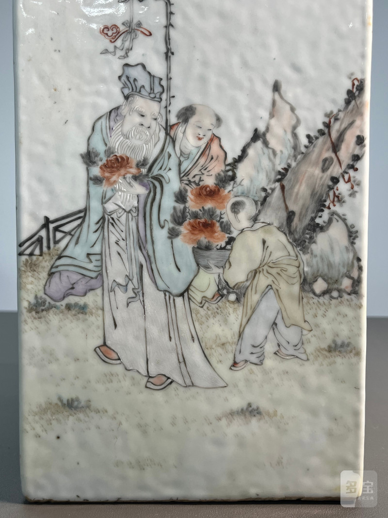 清光绪三年  浅绛彩“圣人教子”图诗文四方茶罐（带盖） - 图18
